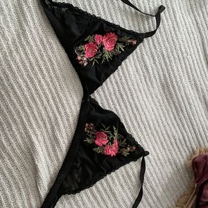 Black bralette with rose design